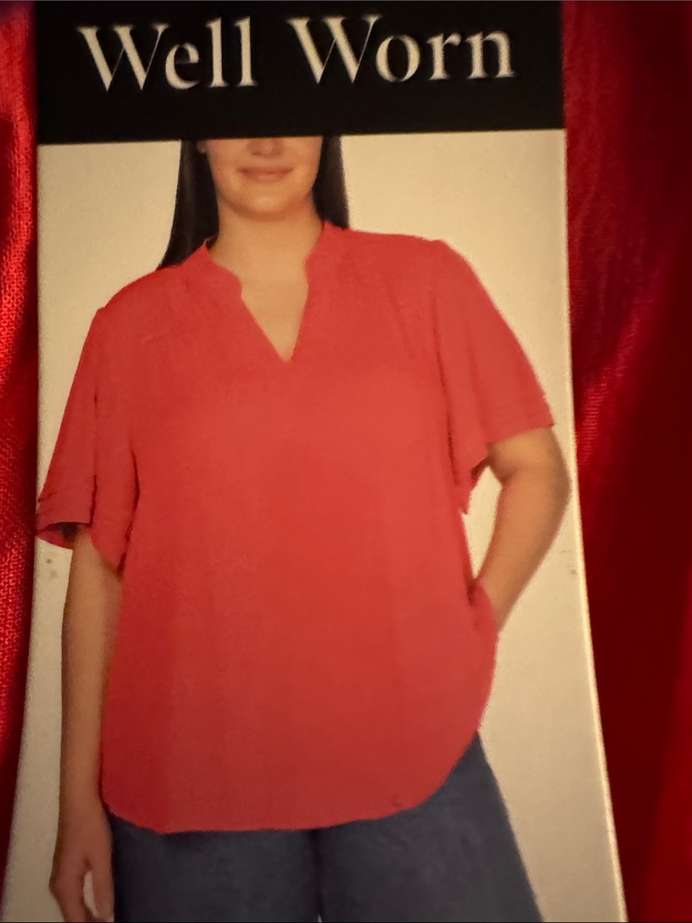 Well Worn Coral V-Notch Flutter Sleeve Top